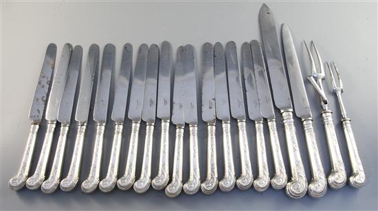 A set of 16 Victorian silver handled Elizabethan pattern table knives